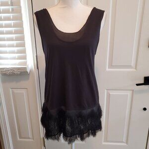 Banana‎ Republic Sleeveless Top Womens SP Small Petite Black Fringe Mesh 20s NEW
